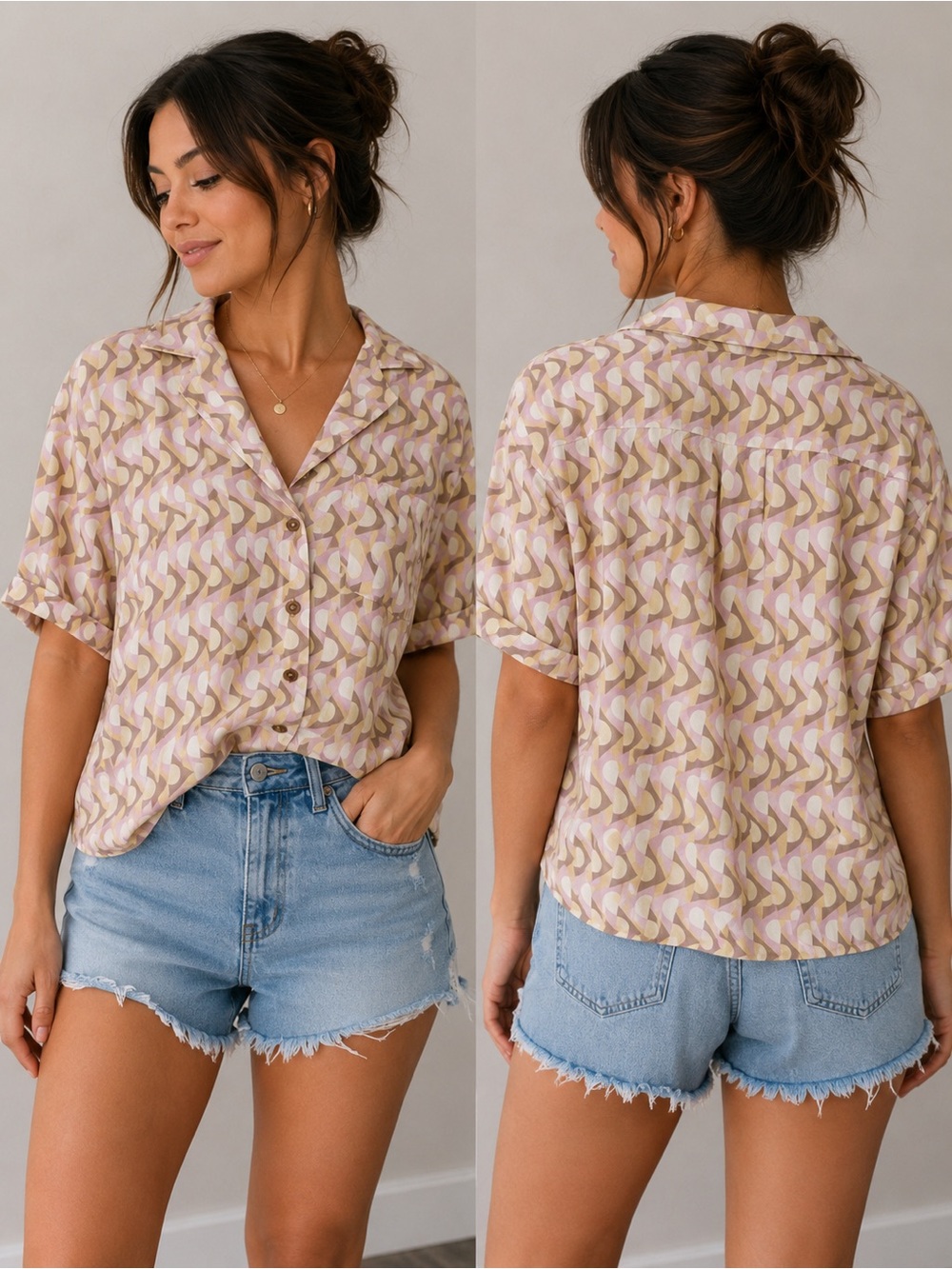 Prana Pink & Cream Geometric Short-Sleeve Button-Down - Picture 1 of 4